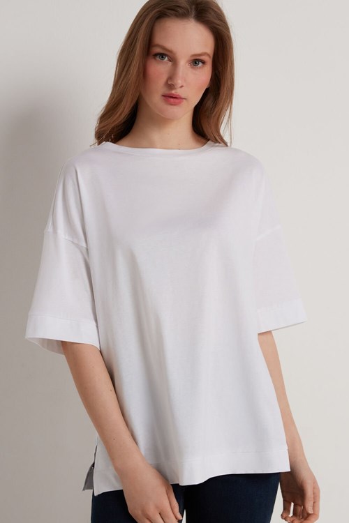 Tezenis Dropped Shoulder Bomull T-Shirt with Vents Vita Vita | QNMHW-7835