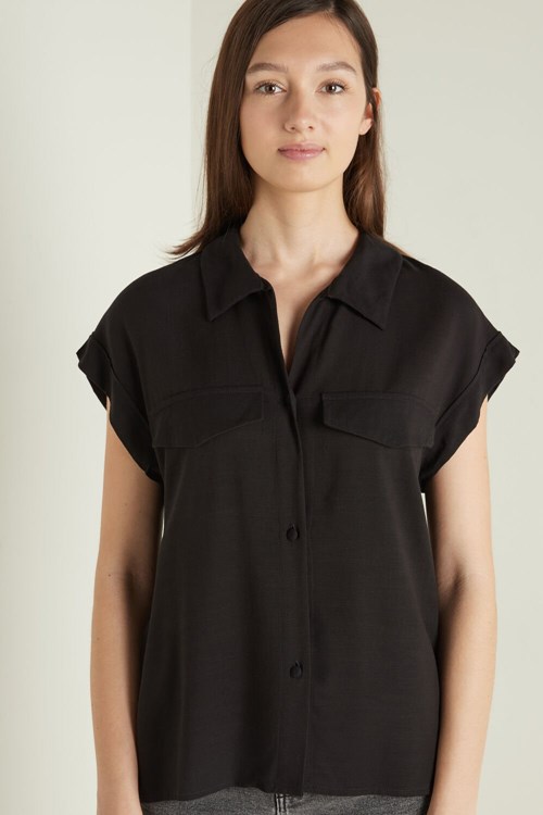 Tezenis Dropped Shoulder Cloth Shirt with buttons Svarta Svarta | DRTOK-7845