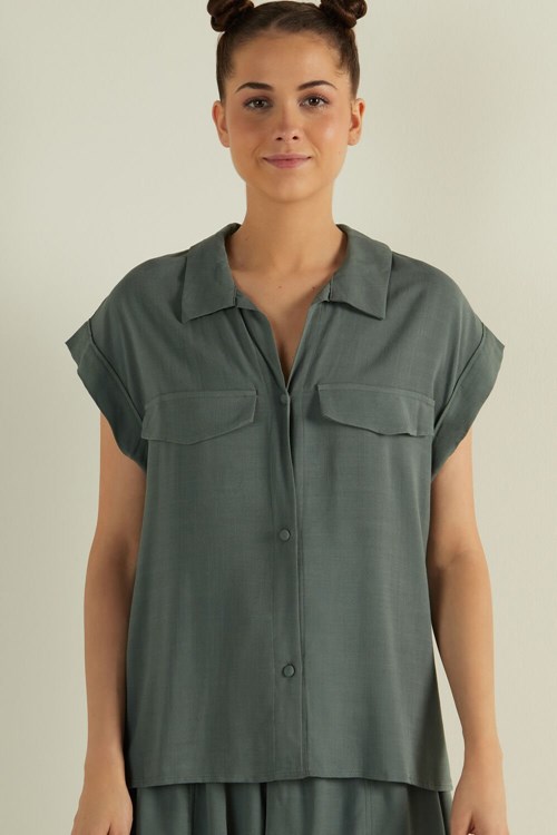 Tezenis Dropped Shoulder Cloth Shirt with buttons Gröna Gröna | IXNMA-5641