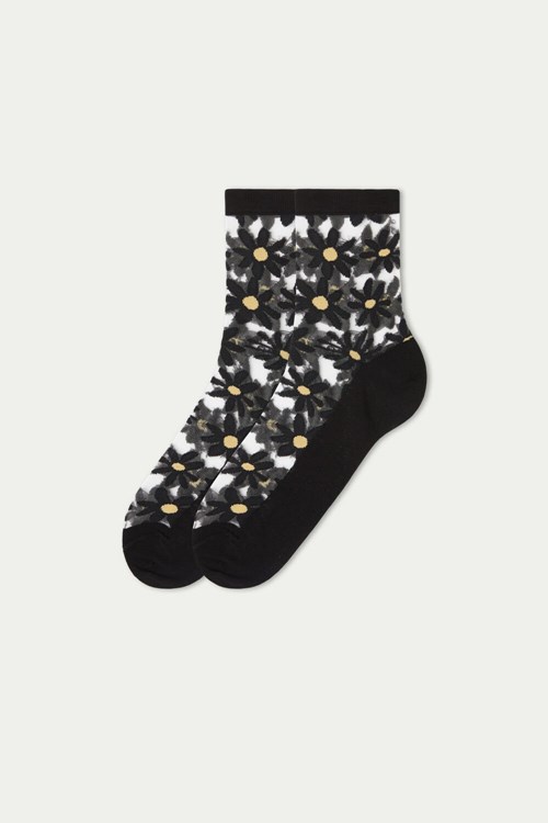 Tezenis Fancy Bomull Crew Socks Svarta Svarta | SRKVD-6579