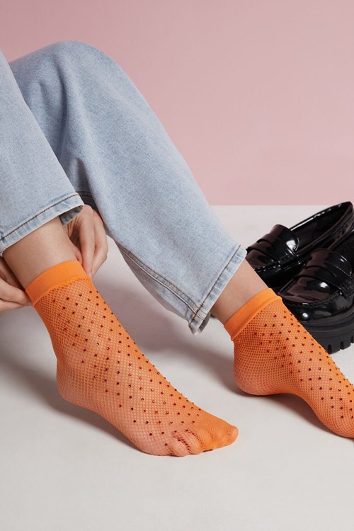Tezenis Fishnet Socks with Rhinestones Orange Orange | OMAPQ-7258