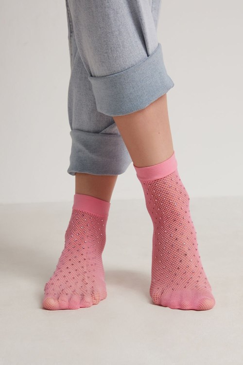 Tezenis Fishnet Socks with Rhinestones Rosa Rosa | CVQLK-7153