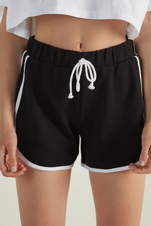 Tezenis Fleece Piping Shorts Svarta | EVMIJ-9586