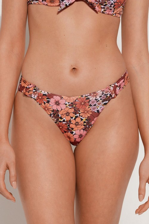 Tezenis Flower Animal Print Knotted Ruched Bikini Bottoms Floral Floral Animal Print 581v | VLXGK-5304