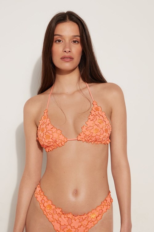 Tezenis Flower Macramè Triangle Bikini Top Orange Orange | YLFKS-1370