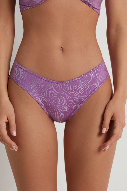 Tezenis Fluid Violet High-Cut String Brazilian Panties Violet Fluid Print 266v | FXJGR-1284