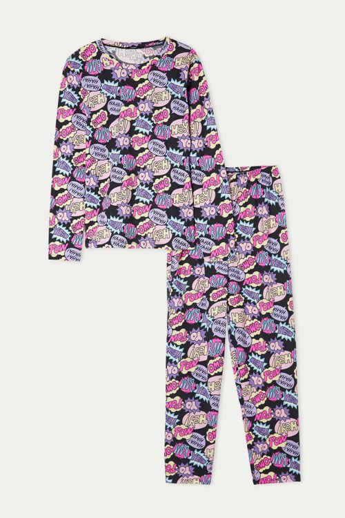 Tezenis Full Length Bomull Comics Print Pajamas Olika Färger Svarta | ZHBNU-4967