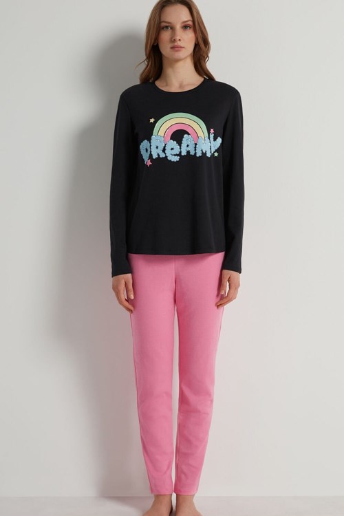 Tezenis Full-Length Bomull Dreamy Print Pajamas Olika Färger Svarta | OAKHF-8501