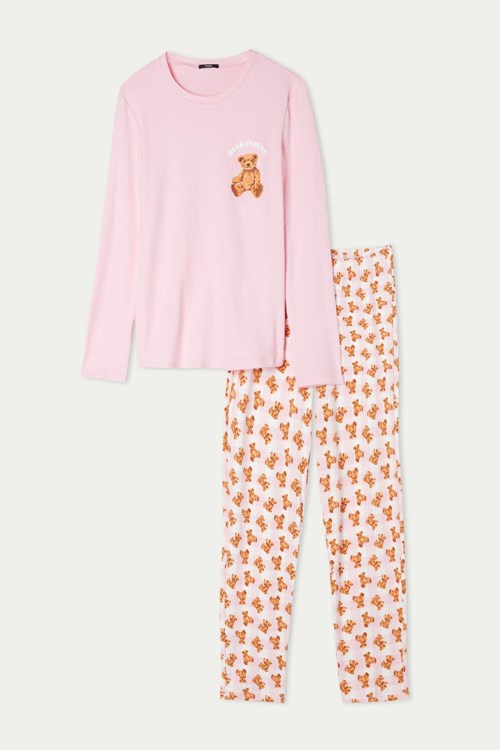 Tezenis Full-Length Bomull Teddy Bear Print Pajamas Rosa Rosa | SOQZC-8071