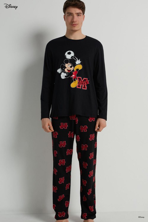 Tezenis Full Length Men’s Mickey Mouse Disney Boss Print Bomull Pajamas Svarta Svarta | POHMY-5786