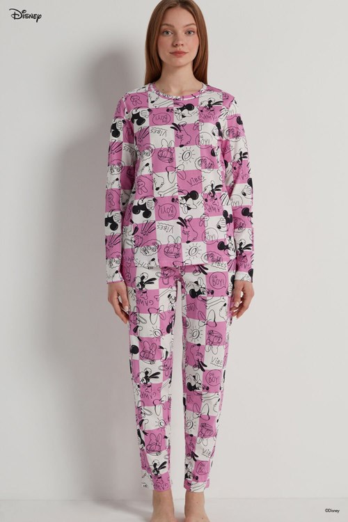 Tezenis Full Length Mickey Mouse Disney Checkered Bomull Pajamas Rosa Rosa | DIPWM-1784