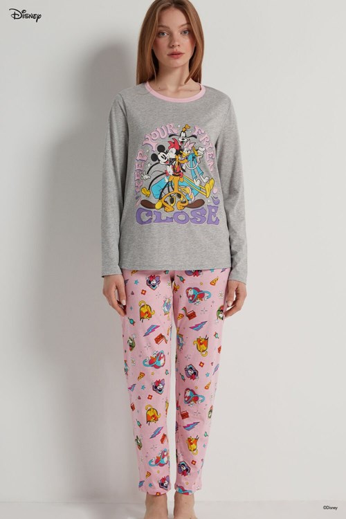 Tezenis Full Length Mickey Mouse Disney Pop Bomull Pajamas Grå Ljus | DNOMJ-9846