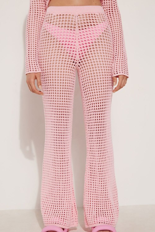 Tezenis Full Length Palazzo Pants in Mesh Crochet Rosa Rosa | ALDKO-7304