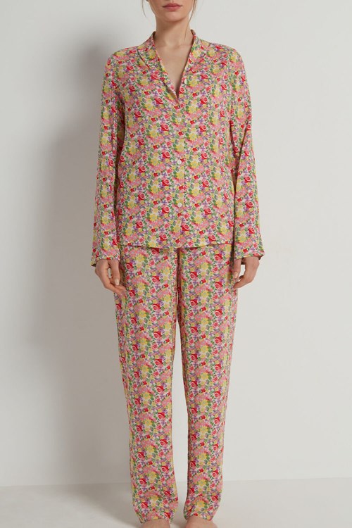 Tezenis Full-Length Printed Viscose Fabric Button-Up Pajamas Floral Wildflower Print 294v | SIQUB-4692