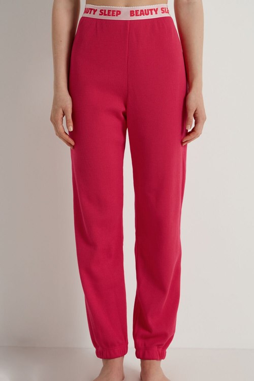 Tezenis Full Length Smocked Pants with Text Waistband Röda Röda | FKDTX-4376