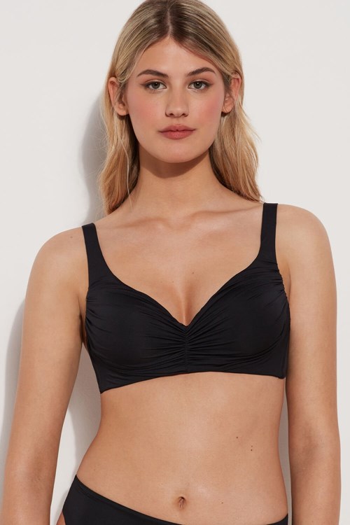 Tezenis Gathered Recycled Lightly Vadderad Balconette Bikini Top Svarta Svarta | KCIVD-3067