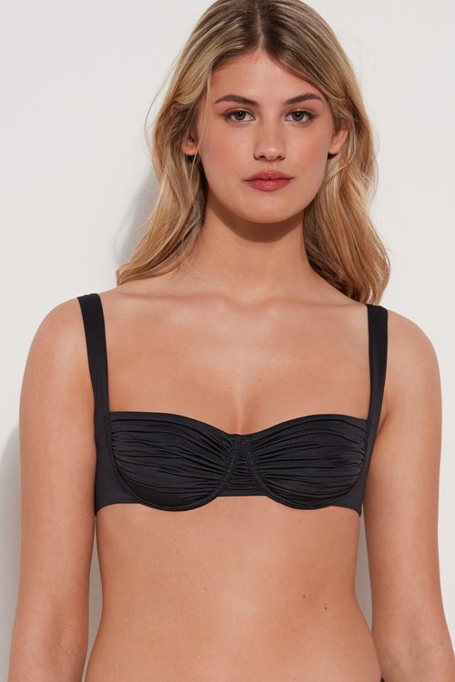 Tezenis Gathered Recycled Microfiber Balconette Bikini Top Svarta Svarta | UEVYL-5014