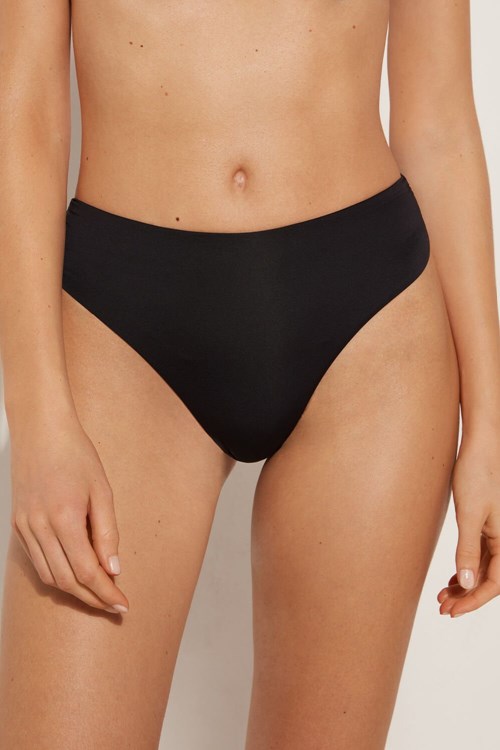 Tezenis Gathered Recycled Microfiber High Cut Brazilian Bikini Bottom Svarta Svarta | ATOSU-7245