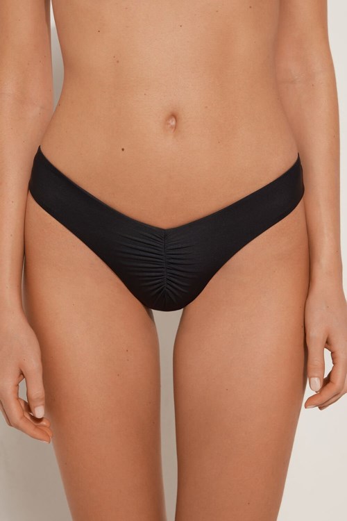 Tezenis Gathered Recycled Microfiber High Cut Bikini Bottom Svarta Svarta | HKADO-3075