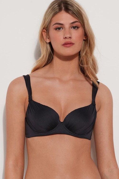 Tezenis Gathered Recycled Vadderad Balconette Bikini Top Svarta Svarta | GEFSX-7186