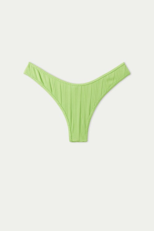 Tezenis Green Räfflad Recycled Microfiber High-Cut Brazilian Panties Gröna Gröna | SRXOL-2905