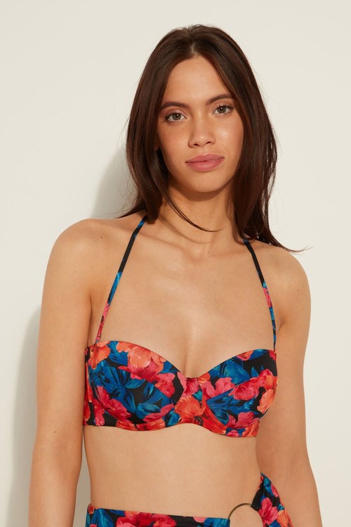 Tezenis Hawaiian Sunset Vadderad Bandeau Bikini Top Blå Blommiga | GPSHQ-7213