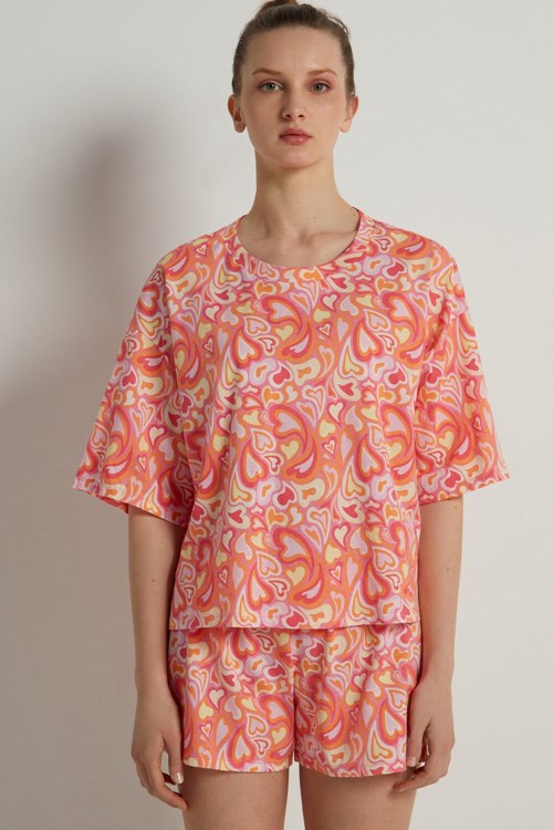 Tezenis Hearts Print Korta Bomull Pajamas Rosa Rosa | VCHSK-5809
