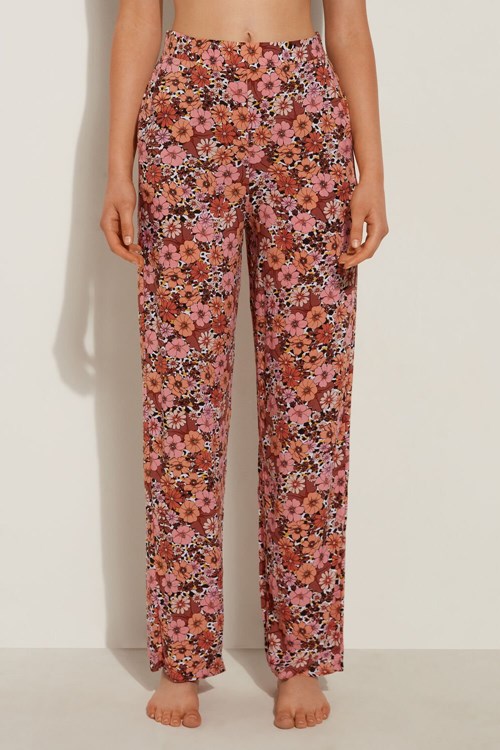 Tezenis Hetero-Leg Viscose Fabric Pants Floral Floral Animal Print 581v | NSTRC-0197