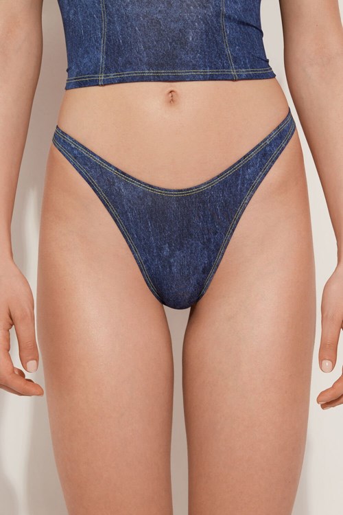 Tezenis High-Cut Denim Brazilian Bikini Bottoms Blå | PVUXW-7186