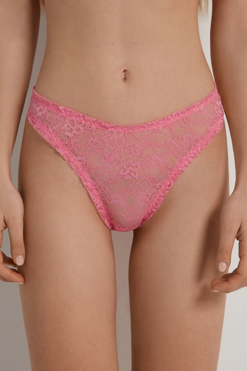 Tezenis High-Cut Gathered Spets Brazilian Panties Rosa Rosa | PFOJS-5260