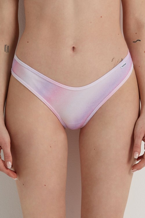 Tezenis High-Cut Räfflad Brazilian Panties with Logo Olika Färger Rosa | KTRVI-6540