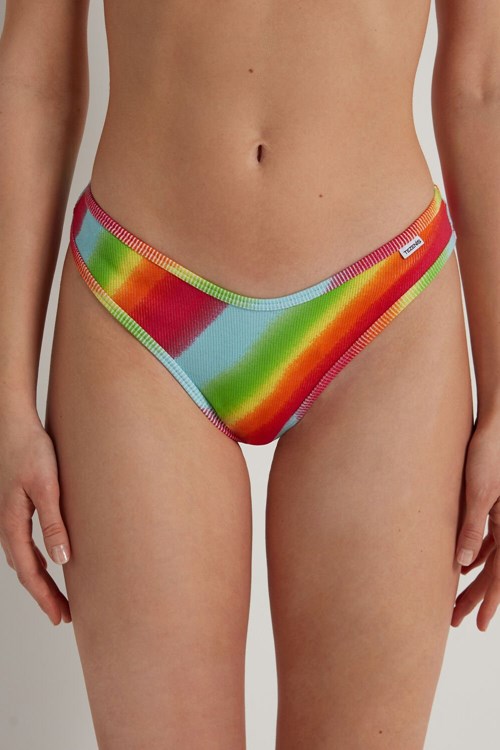 Tezenis High-Cut Räfflad Brazilian Panties with Logo Olika Färger Orange | NTLER-2419