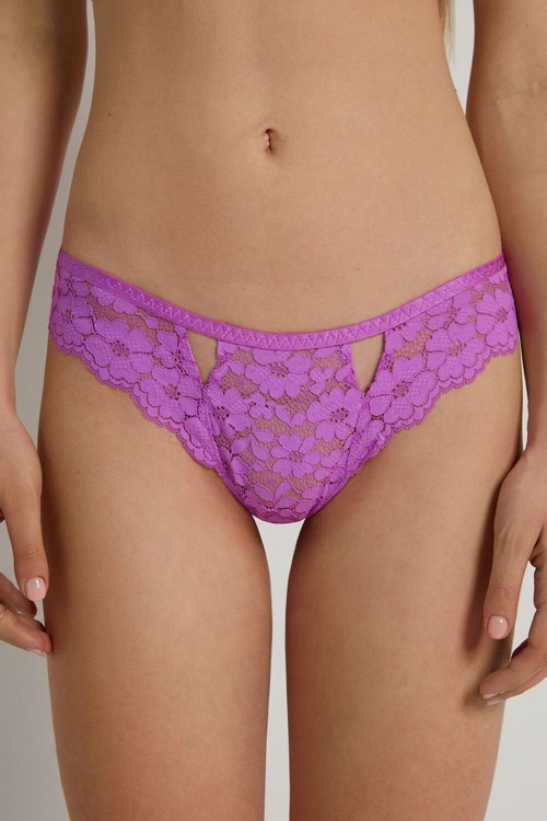 Tezenis High-Cut Spets Brazilian Panties with Cut-Outs Violet Bright Violet 313v | KQLAP-7591