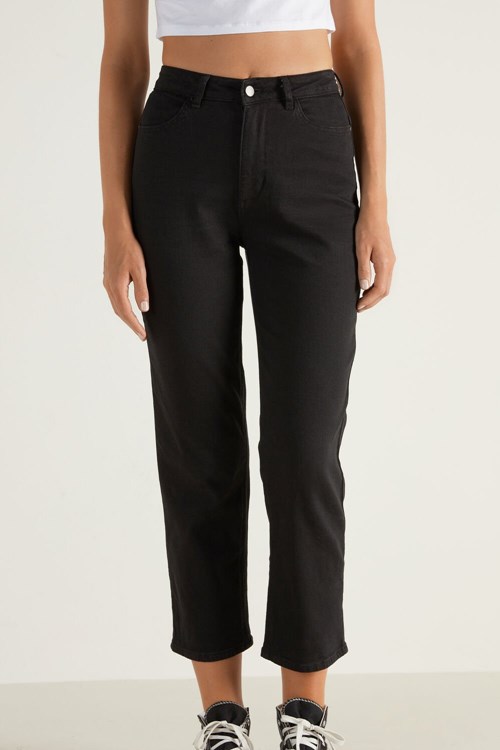 Tezenis High Midja Hetero Leg Denim Pants with Pockets Svarta Svarta | YZMSC-5214