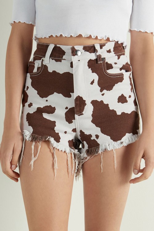 Tezenis High Rise Frayed Denim Shorts Animal Animal Print 831u | DYTXA-2413