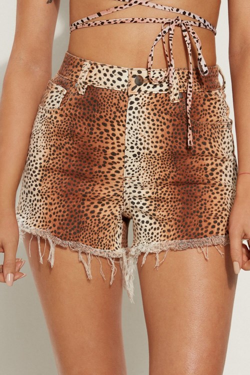 Tezenis High Rise Frayed Denim Shorts Animal Vintage Animal Print 614v | UKNIJ-2037