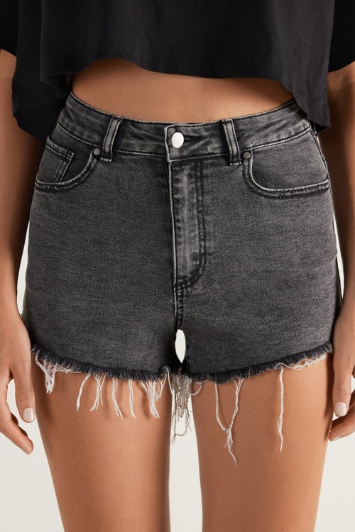 Tezenis High Rise Frayed Denim Shorts Svarta Svarta | QVLOF-7403