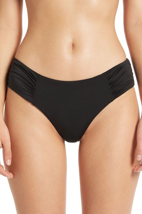 Tezenis High-Waisted Bikini Briefs in Plain Hues with Side Shirring Svarta Svarta | SKQRV-4961