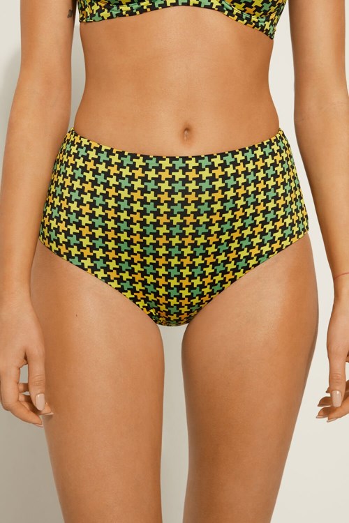 Tezenis High-Waisted Houndstooth Bikini Bottoms Svarta | ORPUX-0145