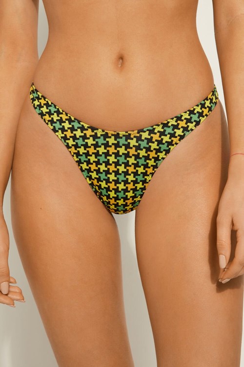 Tezenis High-Waisted Houndstooth High-Cut Brazilian Bikini Bottoms Svarta | TQZRD-6730