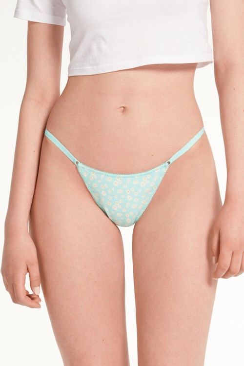 Tezenis High-Waisted Printed Bomull Brazilian String Panties Ljusblå | QZRPU-0826