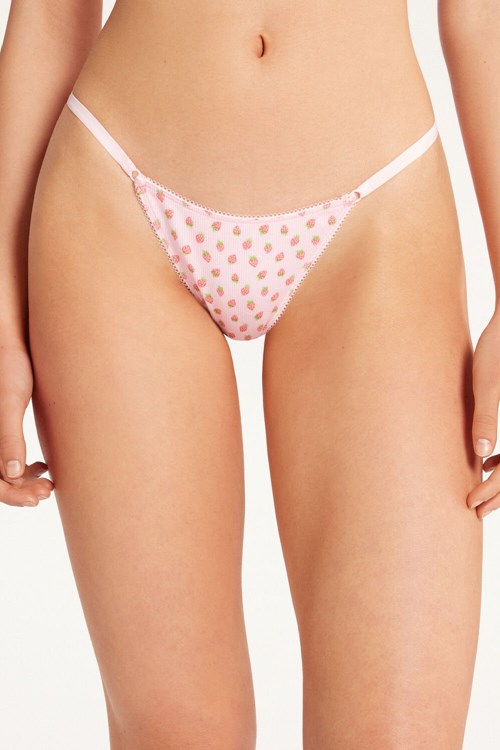 Tezenis High-Waisted Printed Bomull Brazilian String Panties Rosa | TKZBA-2943