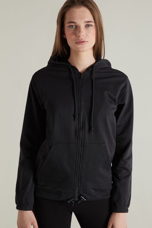 Tezenis Hoodie Sweatshirt with Dragkedja and Drawstring Svarta Svarta | OQDLG-1345