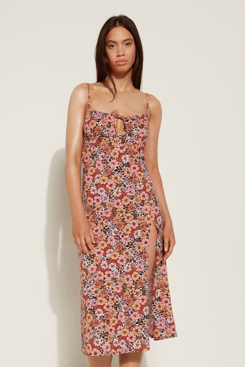 Tezenis Jersey Midi Klänning with Slit Floral Floral Animal Print 581v | VNCUQ-6920