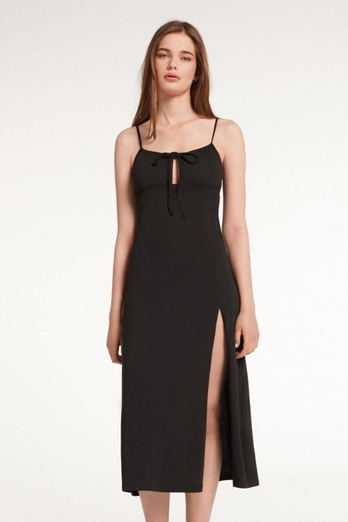 Tezenis Jersey Midi Klänning with Slit Svarta Svarta | DHKBF-8501