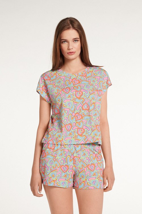 Tezenis Korta Bomull Kimono Pajamas with Heart Print Olika Färger | YGXLB-4806