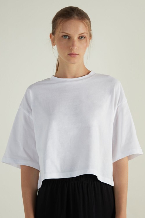 Tezenis Korta Half-Sleeve Drop-Shoulder Bomull T-Shirt Vita Vita | ZCBYA-0932