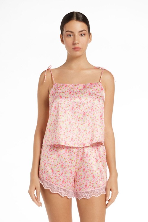 Tezenis Korta Satin and Spets Pajamas with Thin Straps Blommiga | UGOFJ-1937