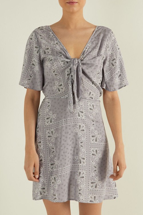 Tezenis Korta Sleeve Cloth Mini Klänning with Knot Grå | BPJSD-3975