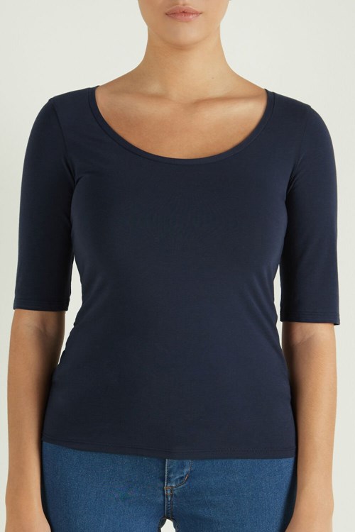 Tezenis Korta-Sleeve Scoop-Neck Top in Bomull Blå Blå | BFHTX-1329